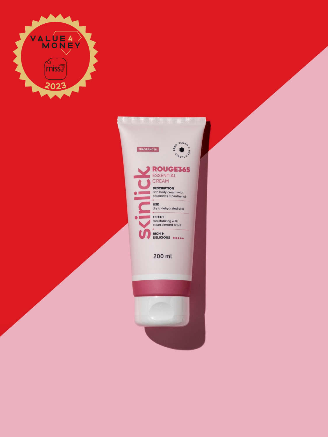 Skinlick Rouge365 Essential Cream bogata krema s ceramidima i pantenolom u bočici i Value4Money nagradom